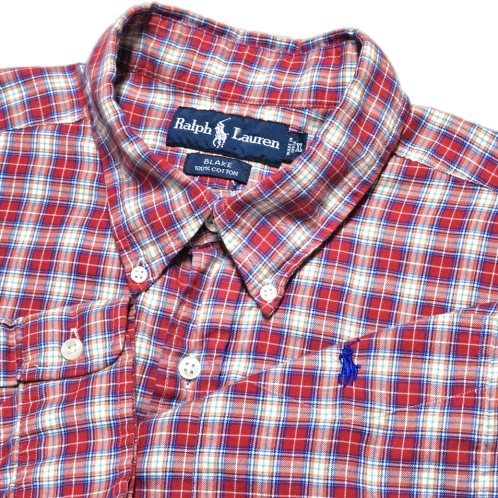 Vintage Ralph Lauren Blake Lightweight Flannel Shirt Mens XL Red Plaid 90s